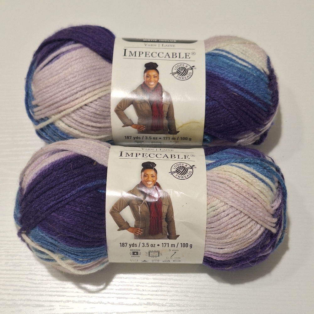Lot 2 Impeccable Yarn Purple Impression Variegated Discontinued Same Dye Lot
